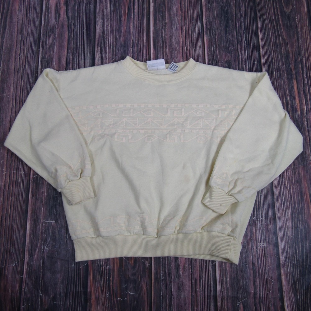 Vintage Alison Craig Sweatshirt Womens Large Yellow‎ Cream Crewneck Textured 80s